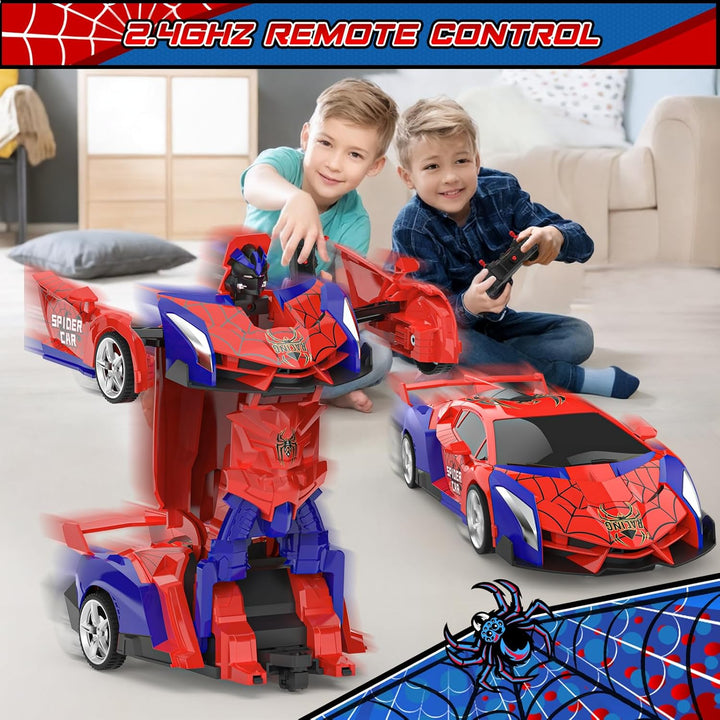 Transform Rc Cars for Boys 4-7 8-12, 2.4Ghz Remote Control Car 1:18 Scale Transforming Robot, One-Button Deformation 360° Rotation Car Toy Gifts for Boys 3-5