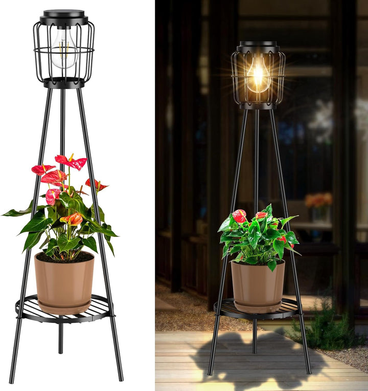 2 Pack Solar Lights Outdoor with Plant Stands - Solar Floor Lamp & Street Lights with Metal Tripod - Patio Decor for Garden, Yard, Pathway, Driveway, Porch