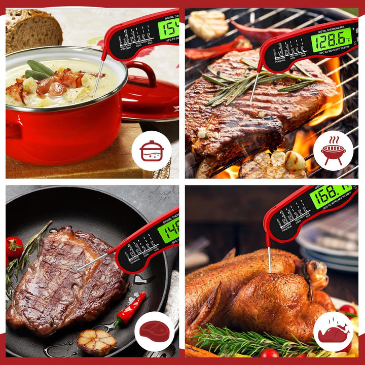 "Instant Read Meat Thermometer - Red