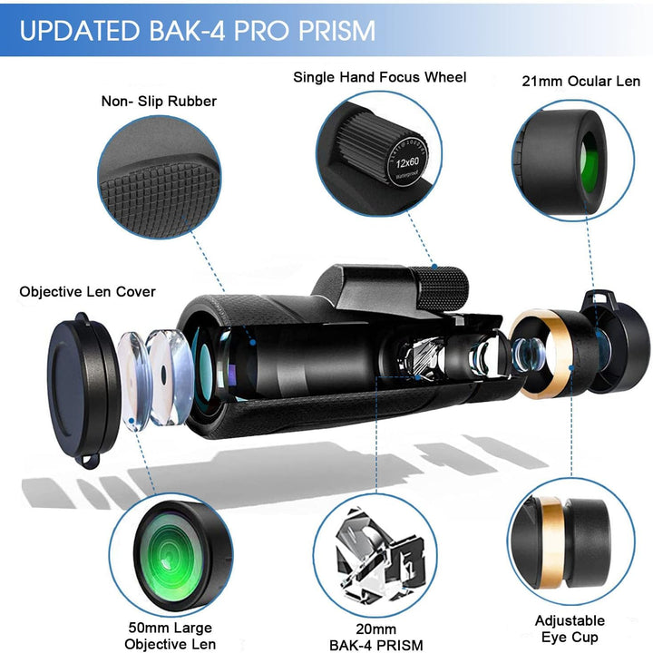 12X60 Monocular Telescope with Smartphone Holder & Upgraded Tripod, High Powered SMC & BAK4 Scope, Birthday Gifts for Men Dad Him Husband Teen, White Elephant Gift, Outdoors Survival Hiking Gear