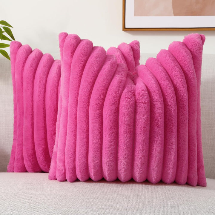 Faux Fur Striped Pillow Covers Set of 2