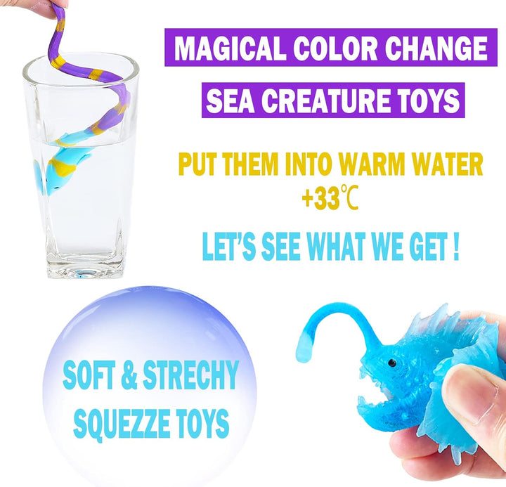 Color Changing Mold Free Bath Toys for Toddlers Kids, Color Change Sea Creatures Ocean Animal Toys & Glow in the Dark Toy with Bath Book(13 Pack), Water Table Toys Rubber Fish Toys for Kids Bathtub