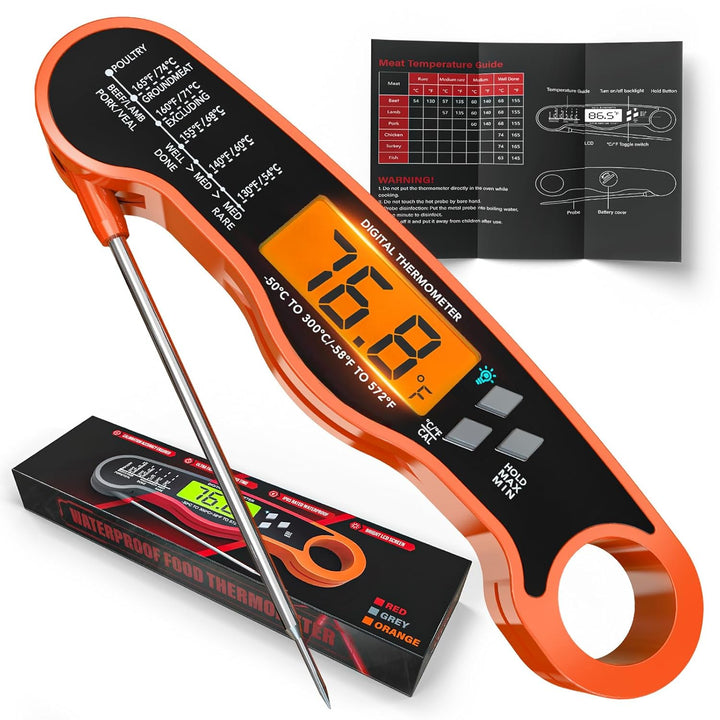 "Instant Read Meat Thermometer - Red