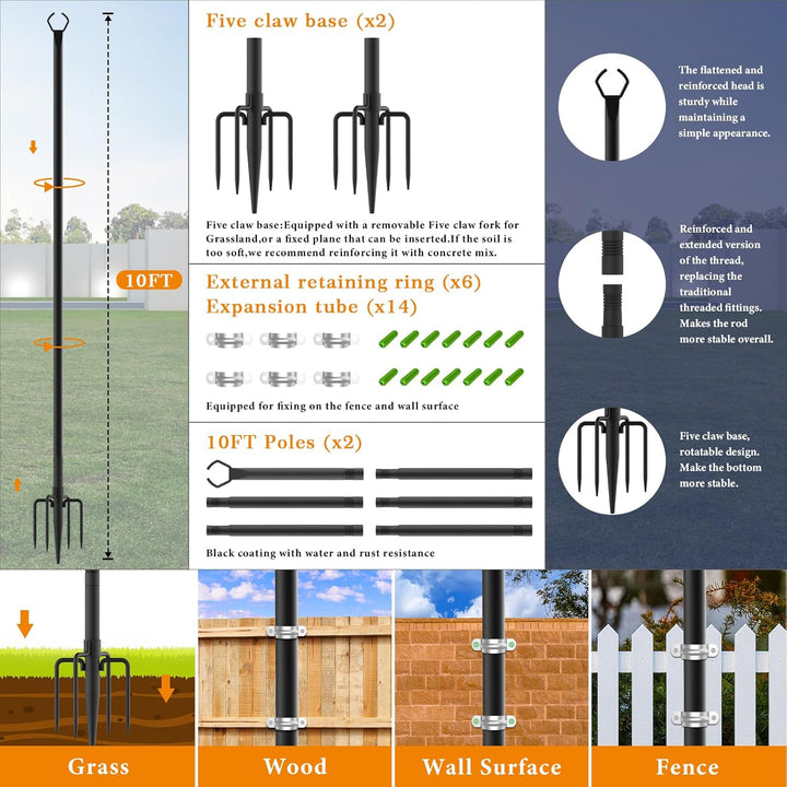 10ft Outdoor Light Poles for String Lights