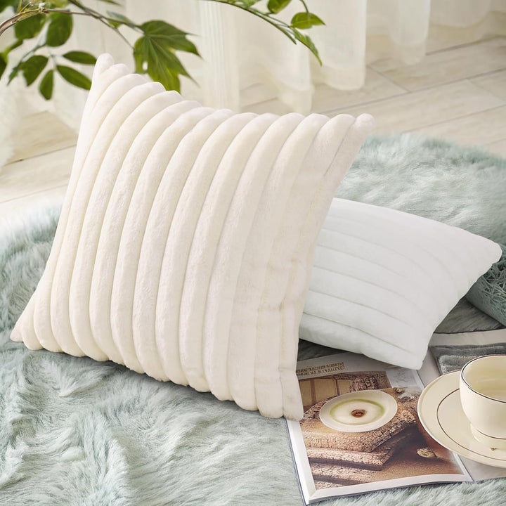 Faux Fur Striped Pillow Covers Set of 2