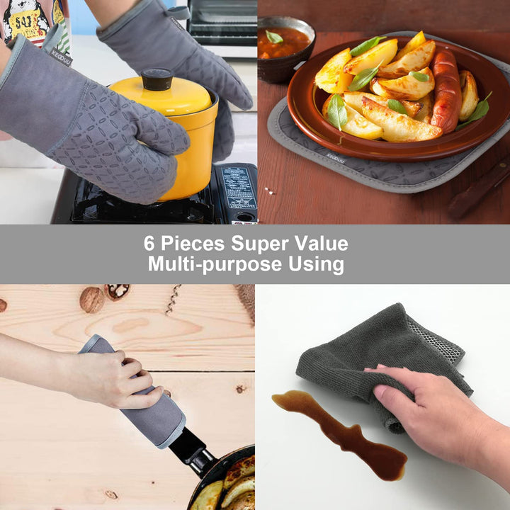 6Pcs Heat-Resistant Oven Mitts & Potholders