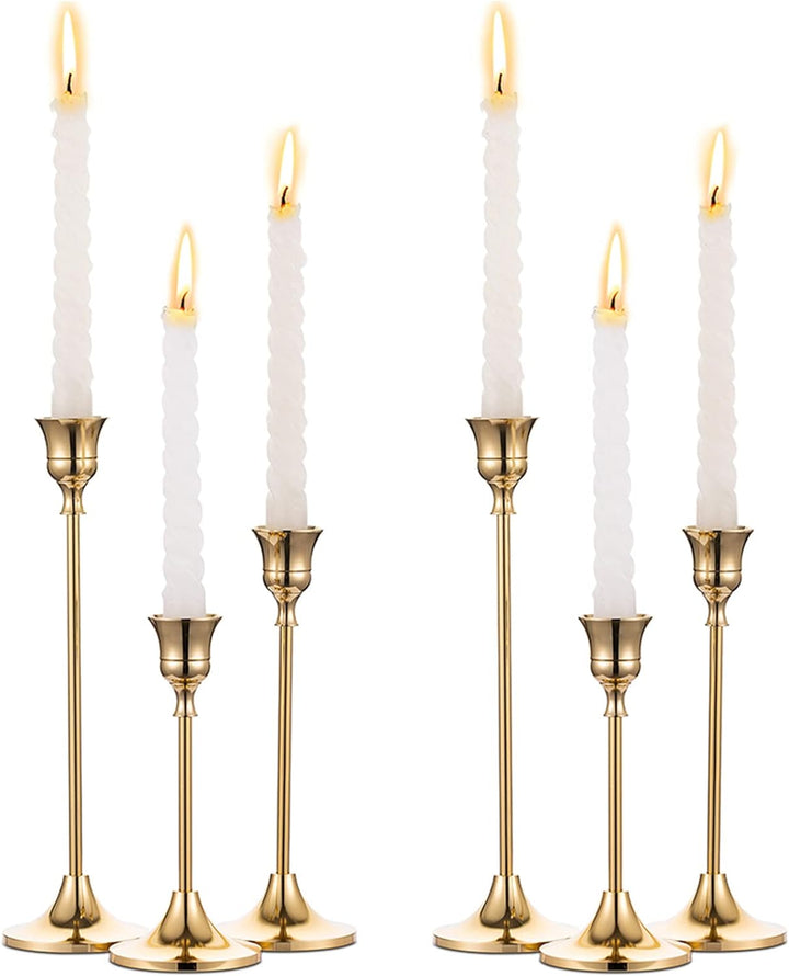 Gold Brass Taper Candle Holders Set (3)