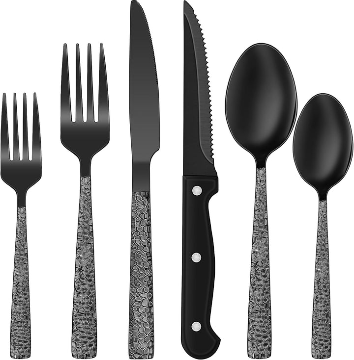 24-Piece Black Silverware Set for 4