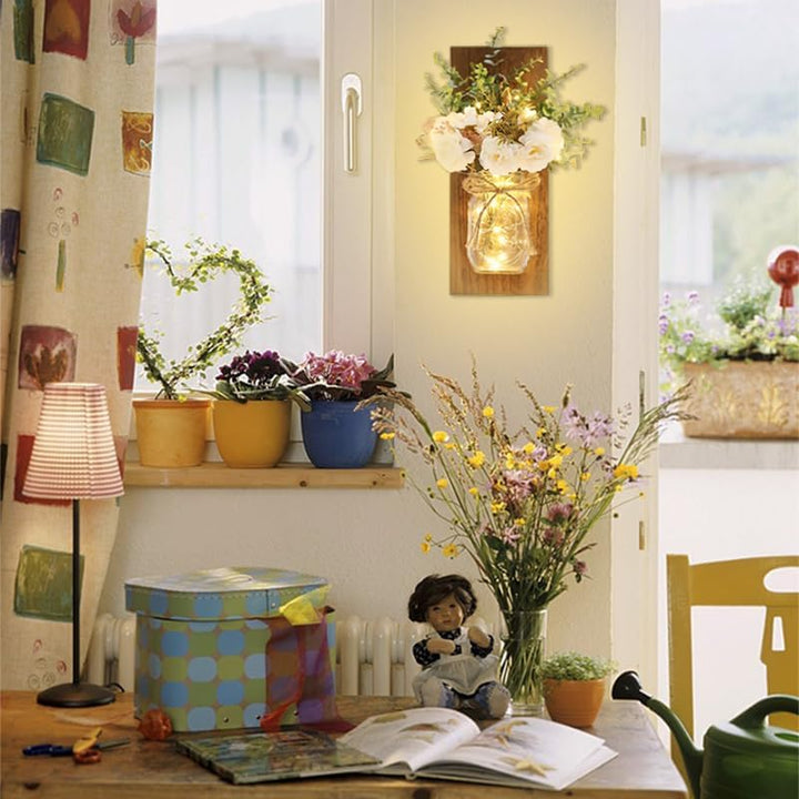 Rustic Mason Jar Wall Sconces with LED Lights