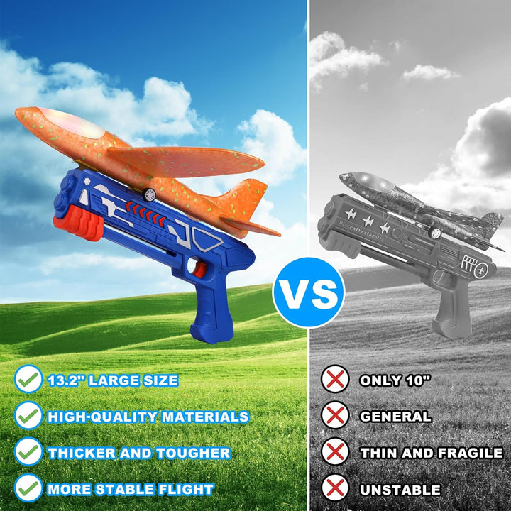3 Pack Airplane Launcher Toys, 13.2'' LED Foam Glider Catapult Plane Toy for Boys, 2 Flight Modes Outdoor Flying Toys Birthday Gifts for Boys Girls 4 5 6 7 8 9 10 11 12 Year Old