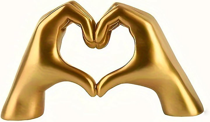 Gold Heart Hands Statue - Small Black