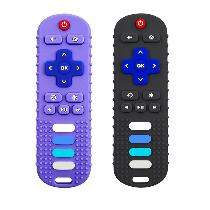 2Pcs Silicone Teething Toys, Remote Control Shape Teethers for Babies Remote Teething Toys, Silicone TV Remote Teether BPA Free/Refrigerator Safe