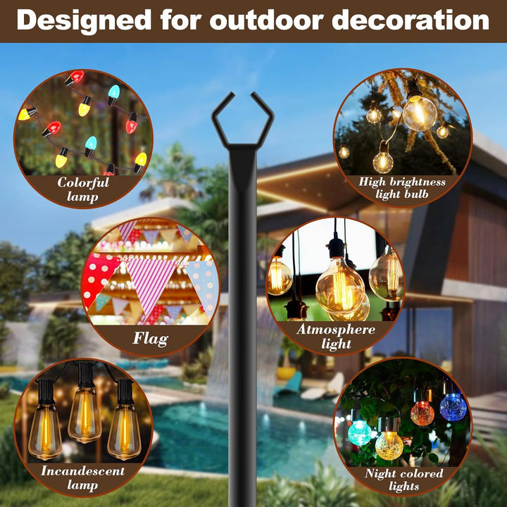 10Ft Outdoor String Light Poles 4Pk