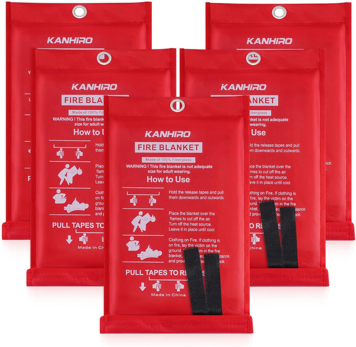 Emergency Fire Blanket for Home Kitchen - Fiberglass Fire Suppression Blanket Great for School, Fireplace, Grill, Car, Office, Warehouse (4 Pack, 39 in X 39 In)