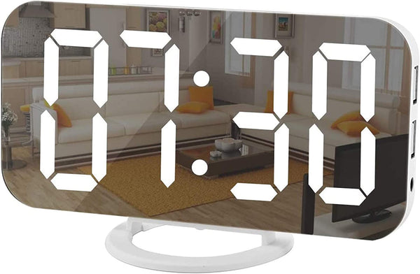 LED Mirror Alarm Clock - White