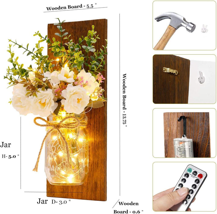 Rustic Mason Jar Wall Sconces with LED Lights