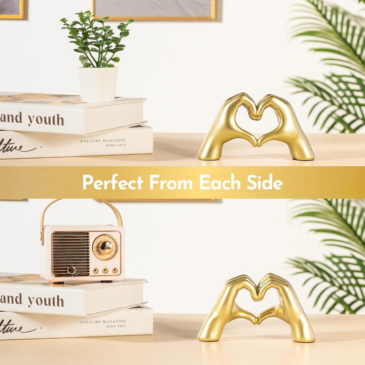 Gold Heart Hands Sculpture - Home Decor