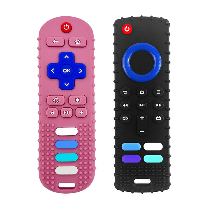 2Pcs Silicone Teething Toys, Remote Control Shape Teethers for Babies Remote Teething Toys, Silicone TV Remote Teether BPA Free/Refrigerator Safe