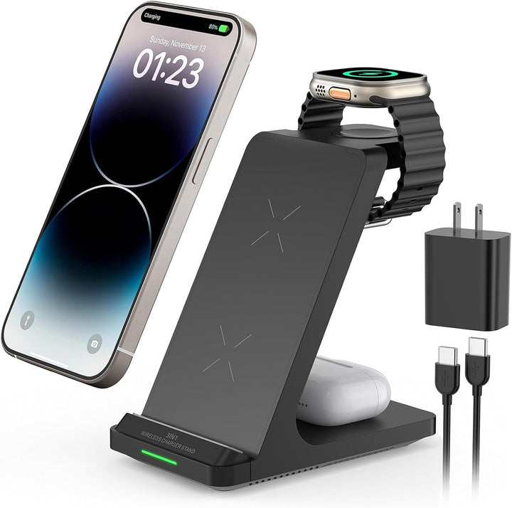 Wireless Charging Station, 3 in 1 Fast Wireless Charger Stand for Multiple Devices  Watch Ultra Series 10 9 8 7 6 SE 5 4 3 2,  16 15 14 13 12 11 Pro Max/Plus/Mini/X/Xs/Max/Xr/Se, Airpods