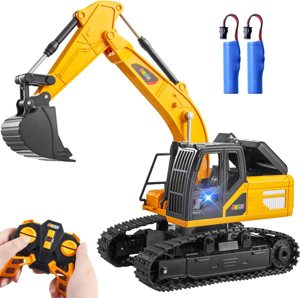 Remote Control Excavator Toys for Boys, 2.4Ghz RC Play Excavator with Light, Construction Toys for Boys 3-5 4-7 8-12 Year Old Kids, Birthday Gift