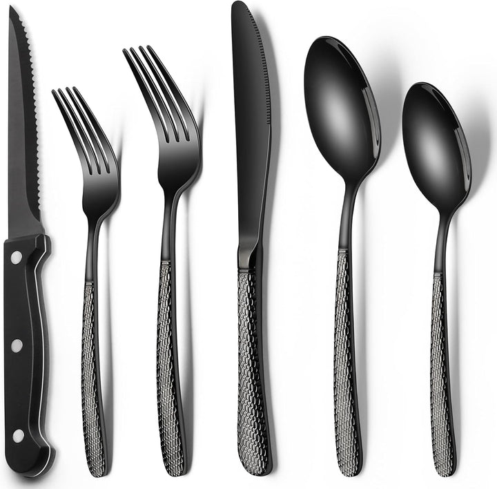 24-Piece Black Silverware Set for 4