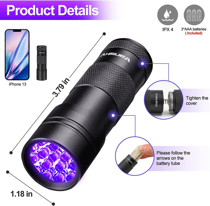 12 LED UV Flashlight for Pet Urine & Stains
