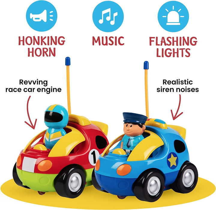 Cartoon Remote Control Car - 2-Pack  and Race Car Toddler Toys - RC Cars for Kids with Different Frequencies - Easy Remote Control Toy and Thoughtful Gifts for Boys and Girls