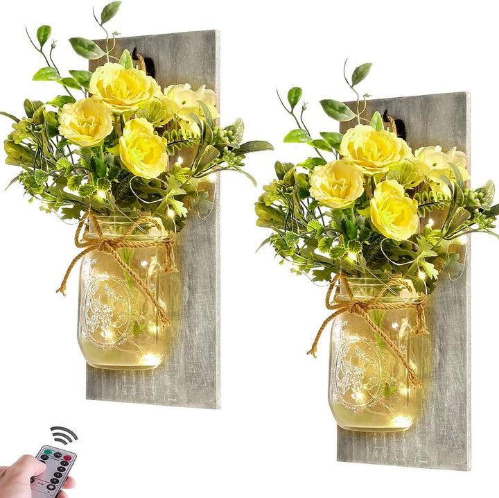 Rustic Mason Jar Wall Sconces with LED Lights
