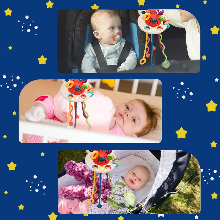 Montessori Toys, Silicone Pull String Activitys, Developmental Pulling Baby Sensory Toy, Car Seat Airplane  Toddler Boy &Girl Infant Birthday Gifts