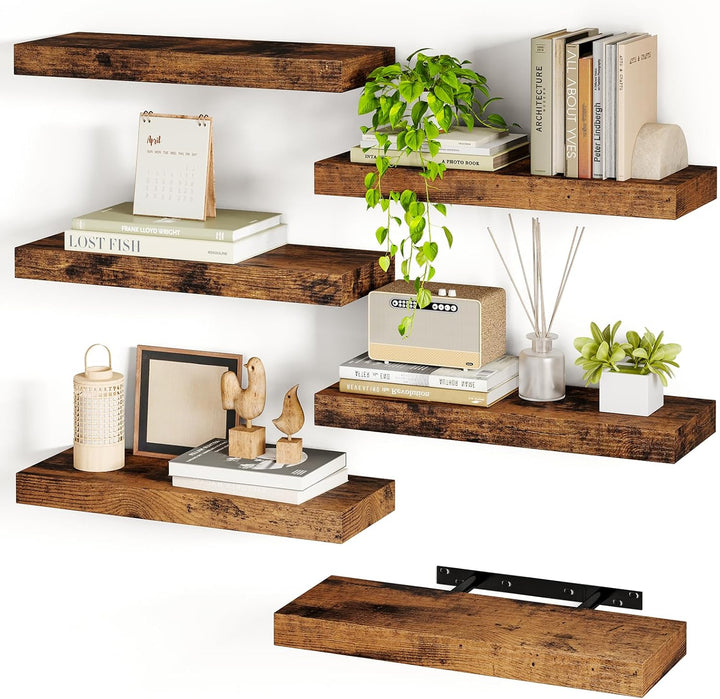 "Rustic Wood Floating Shelves Set of 4