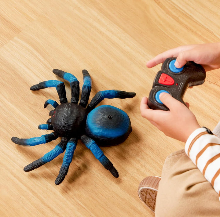 – Remote Control Spider for Kids – RC Tarantula with LED Eyes – Realistic Animal & Moving Legs – Fast-Moving & 360 Spin – Blue Tarantula – 6 Years +