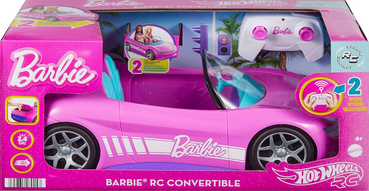 Hot Wheels RC Toy Car, Remote-Control Pink Convertible, Can Hold 2 Fashion Dolls & Trunk Opens for Storage, Sticker Sheet for Customizing