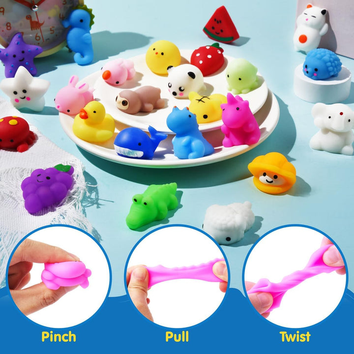 Mochi Squishy Toys Set, Random 25 Pack Mini Mochi, Party Favors for Kids, Kawaii Squishy, Stress Relief Toys, Basket Stuffers, Goodie Bags Fillers, Birthday Gifts, Classroom Prizes