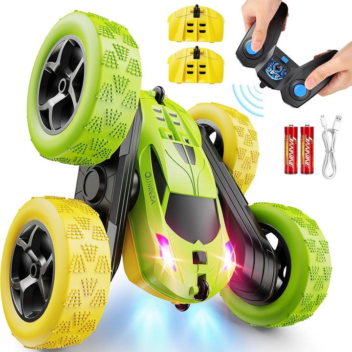 Remote Control Car, RC Cars Toys for Kids Ages 6-12, 4WD Stunt Car with LED Lights & 360° Flips, 2.4Ghz, Upgraded USB-C Modular Batteries, 8-10 Year Old Boys 1-Blue