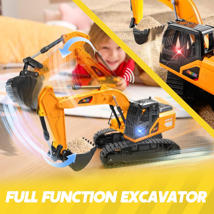 Remote Control Excavator Toys for Boys, 2.4Ghz RC Play Excavator with Light, Construction Toys for Boys 3-5 4-7 8-12 Year Old Kids, Birthday Gift