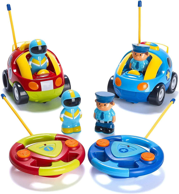 Cartoon Remote Control Car - 2-Pack  and Race Car Toddler Toys - RC Cars for Kids with Different Frequencies - Easy Remote Control Toy and Thoughtful Gifts for Boys and Girls