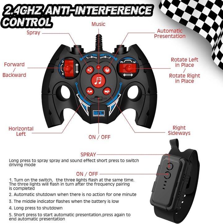 RC Stunt Car, Gesture Sensing RC Cars for Boys Girls, 2.4Ghz 4WD Remote Control Car with 360° Rotating, Lights, Music, Spray, Toy Cars for Kids Age 6 7 8 9 10 11 12 Year Old Birthday Gifts