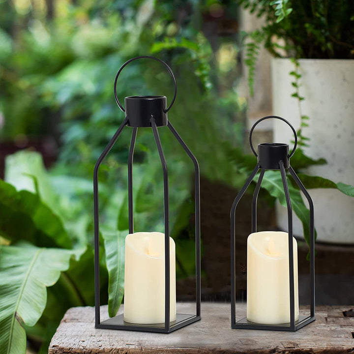 Black Metal Lantern with Timer Candle