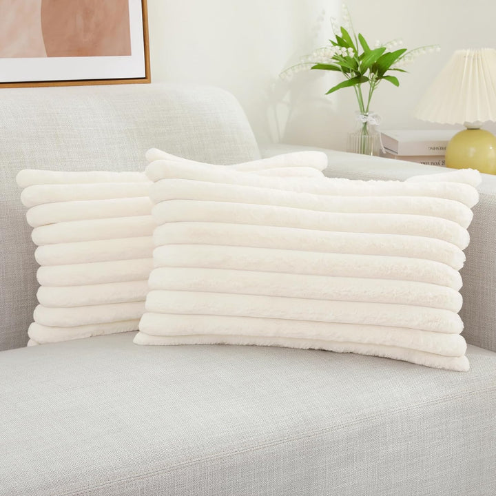 Faux Fur Striped Pillow Covers Set of 2