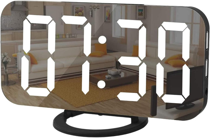 LED Mirror Alarm Clock - White