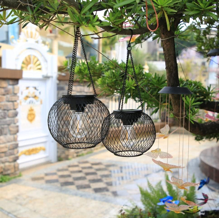 2 Pack Solar Metal Lanterns for Outdoors