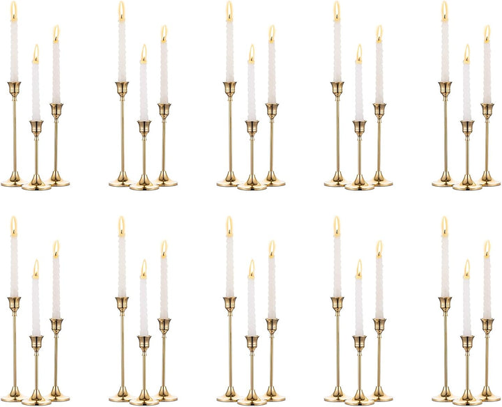 Gold Brass Taper Candle Holders Set (3)