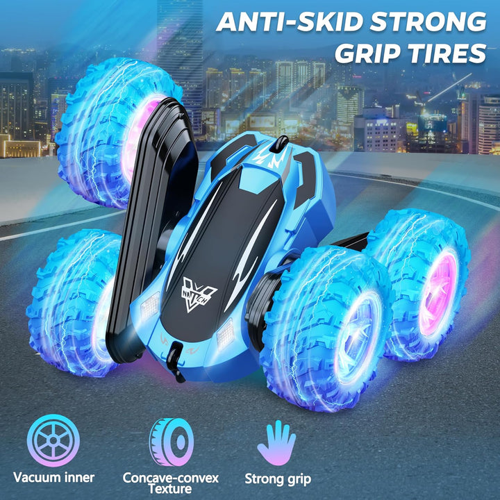 Remote Control Car, 2.4Ghz Double Sided 360° Flips Rotating Electric Race RC Stunt Car, LED Wheel & Headlight High Speed off Road Cars Toy Gift for 3 4 5 6 7 8-12 Year Old Boy Toys (Blue)