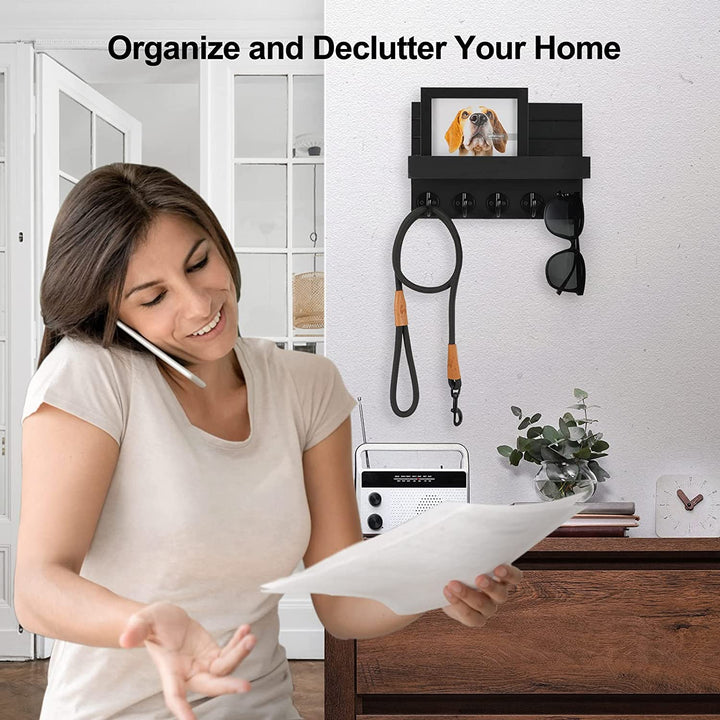 Wall Key Holder with Shelf & Hooks
