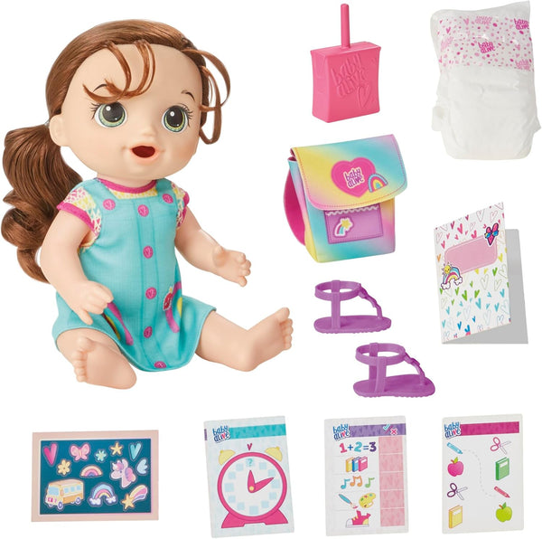 Time for School Baby Doll Set, 12 Inch, Back to School Toys for Girls & Boys, Brown Hair, Preschool Gifts for Kids, Ages 3+ ( Exclusive)