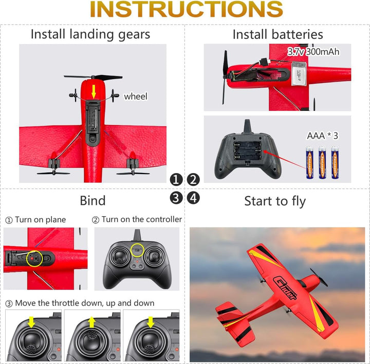 2 CH RC Airplane, RC Plane Ready to Fly, 2.4Ghz Remote Control Airplane, Easy to Fly RC Glider for Kids & Beginners (Red)
