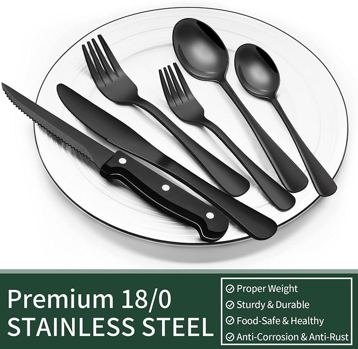 24-Piece Black Silverware Set for 4