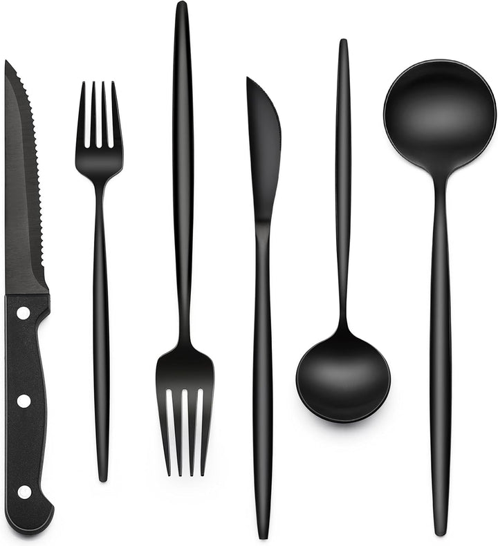 24-Piece Black Silverware Set for 4