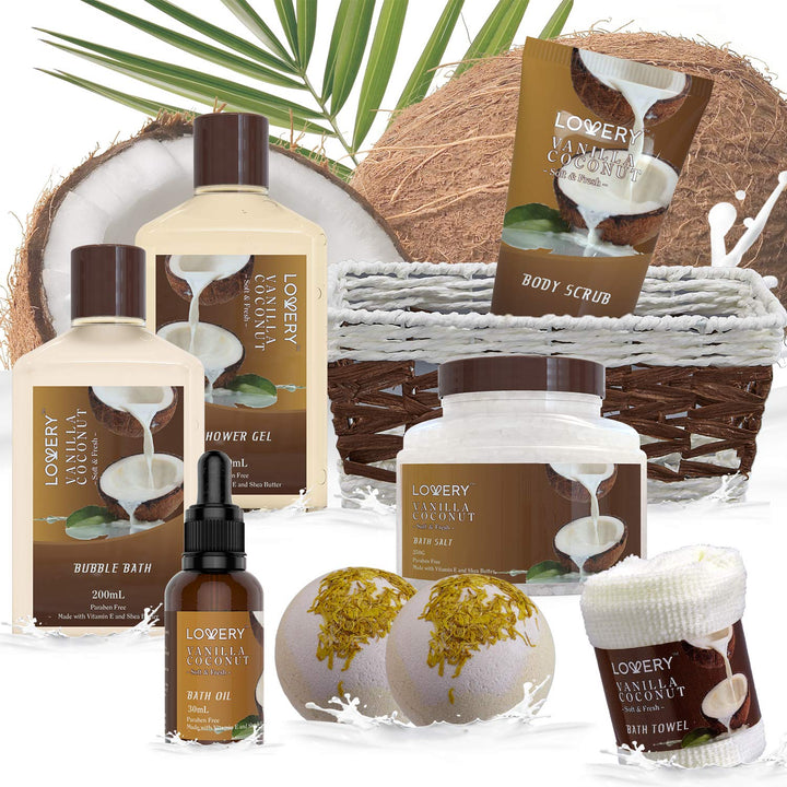 Vanilla Coconut Spa Gift Basket – 9 Pc Set