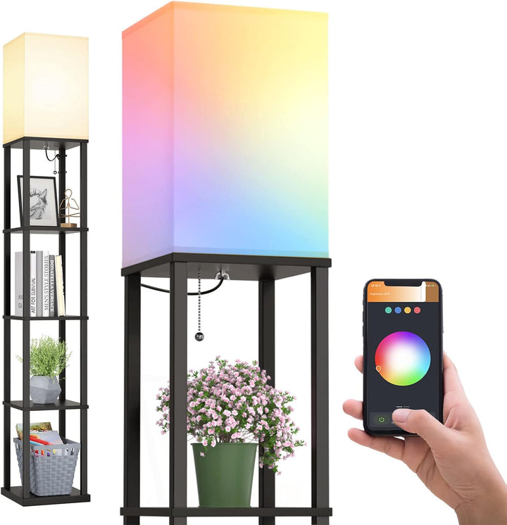 Modern 4-Tier Shelf Floor Lamp - Black